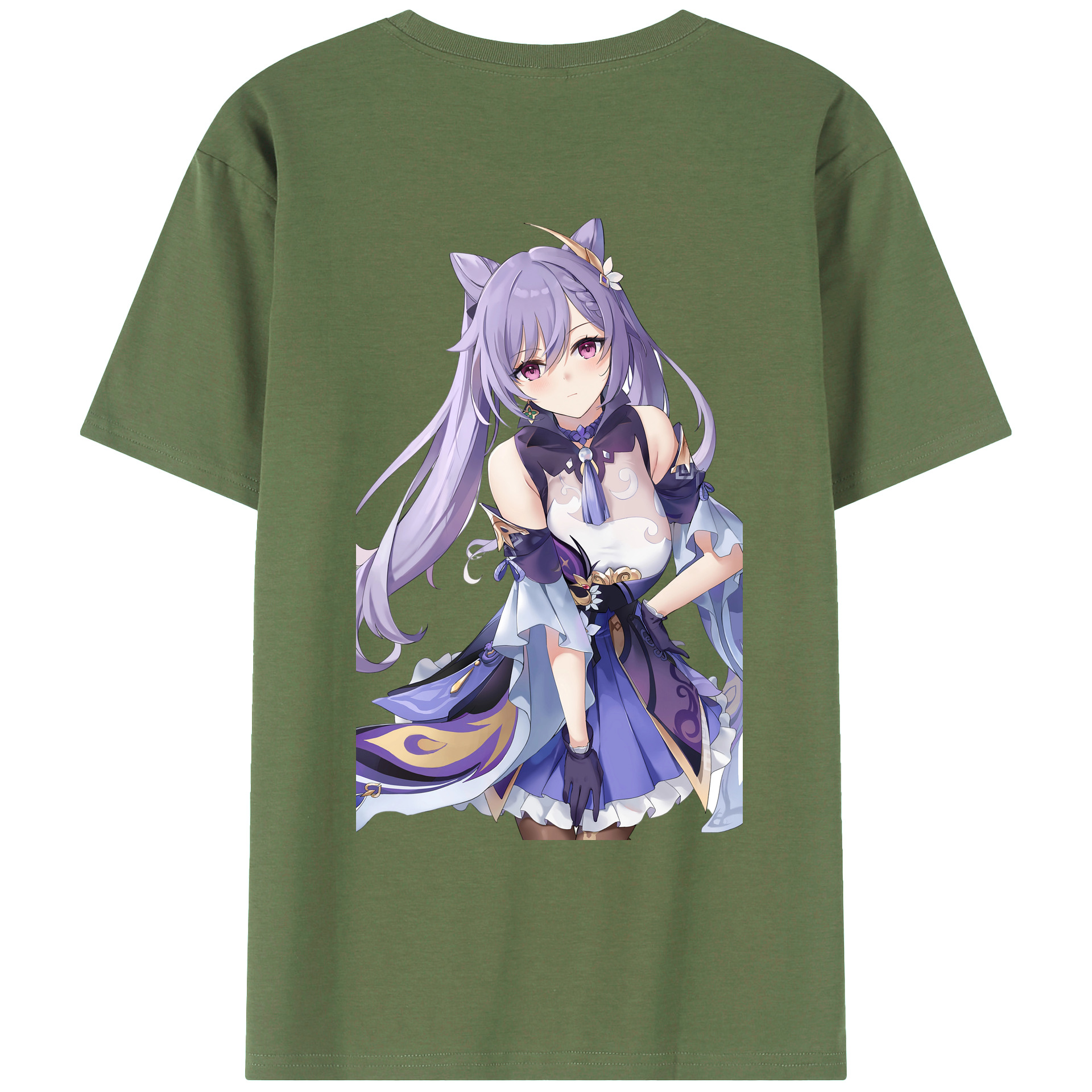 げんし神 刻晴 こくせい genshin Kokusei 綿100％ メンズ半袖Tシャツ（バックプリント） 通気性